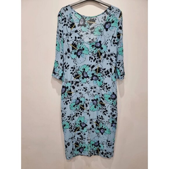 Wishbone light blue/multicolor floral print midi dress with pockets size 10 - Picture 2 of 8